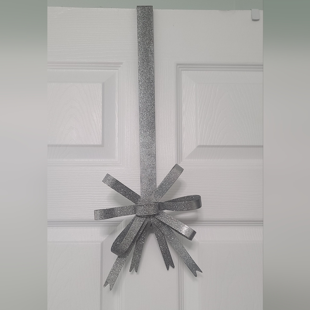 Elegant Silver Holiday Door Bow Wreath Hanger